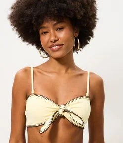Biquini Top Bandeau Texturizado com Detalhes Contrastantes