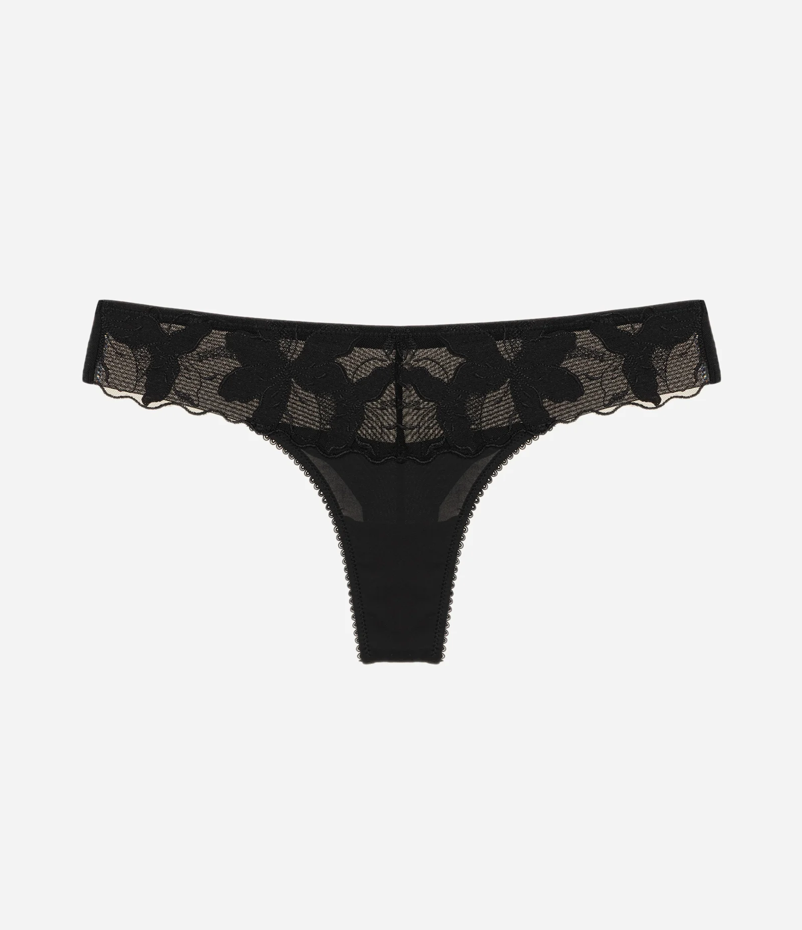 Calcinha Biquíni Fio Duplo em Tule com Estampa Floral Preto 1