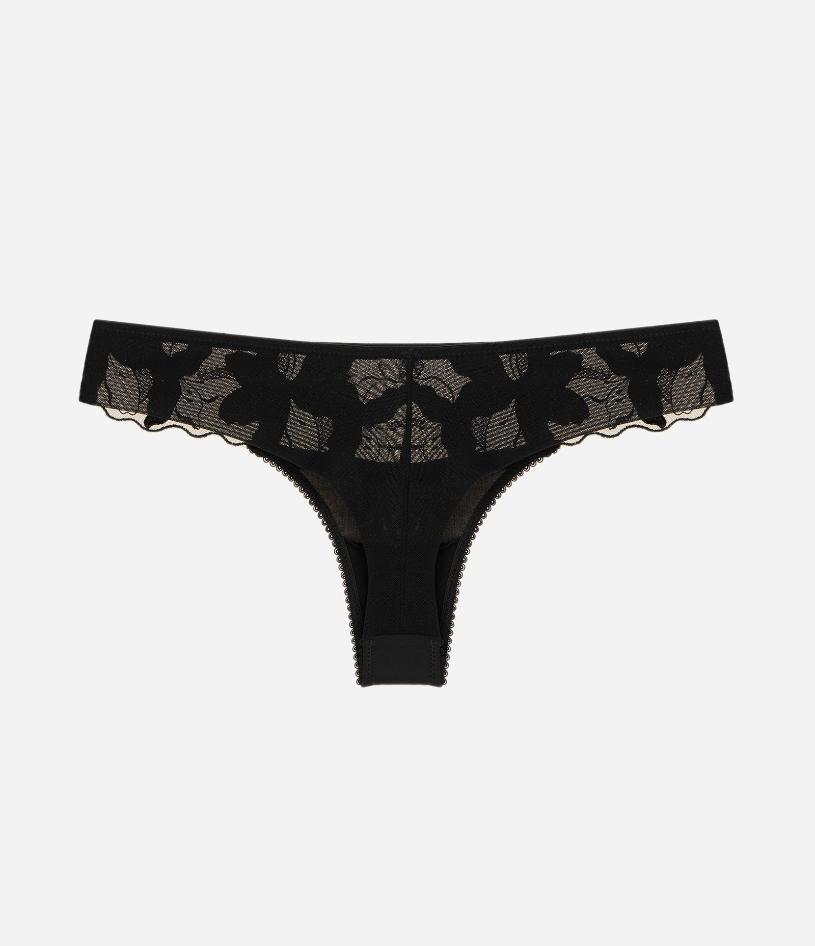 Calcinha Biquíni Fio Duplo em Tule com Estampa Floral Preto 2