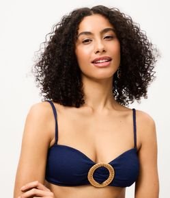 Biquíni Top Bandeau em Microfibra Texturizada com Aviamento de Palha
