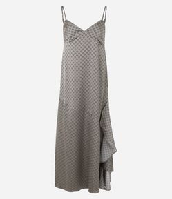 Vestido Slip Acetinado com Fenda Lateral e Babados