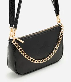 Bolsa Shoulder Pequena em PU com Detalhe de Corrente