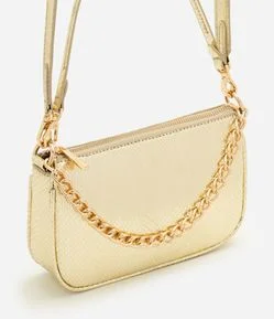 Bolsa Shoulder Pequena em PU com Detalhe de Corrente