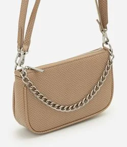 Bolsa Shoulder Pequena em PU com Detalhe de Corrente