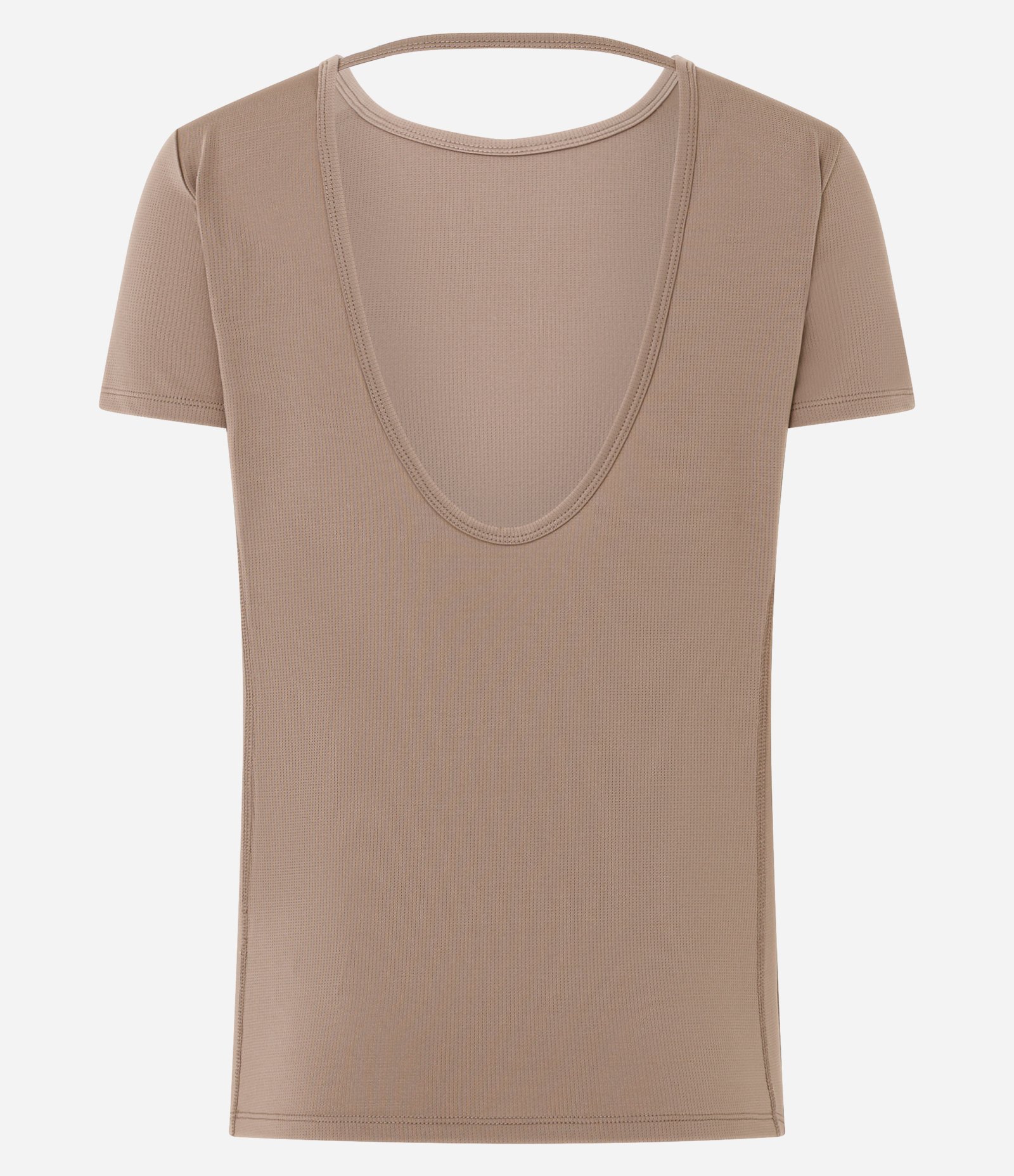 Camiseta em Microfibra com Decote nas Costas Bege 7
