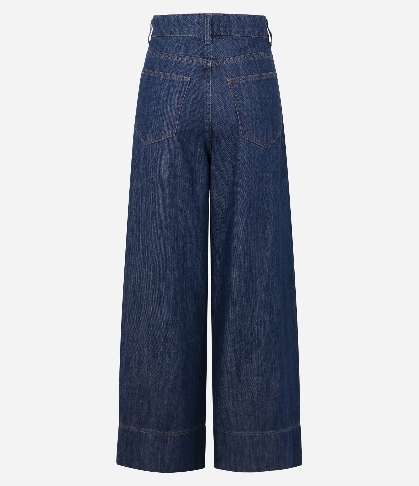 Calça Pantalona em Jeans com Detalhamento Frontal e Cintura Alta Azul Escuro 3