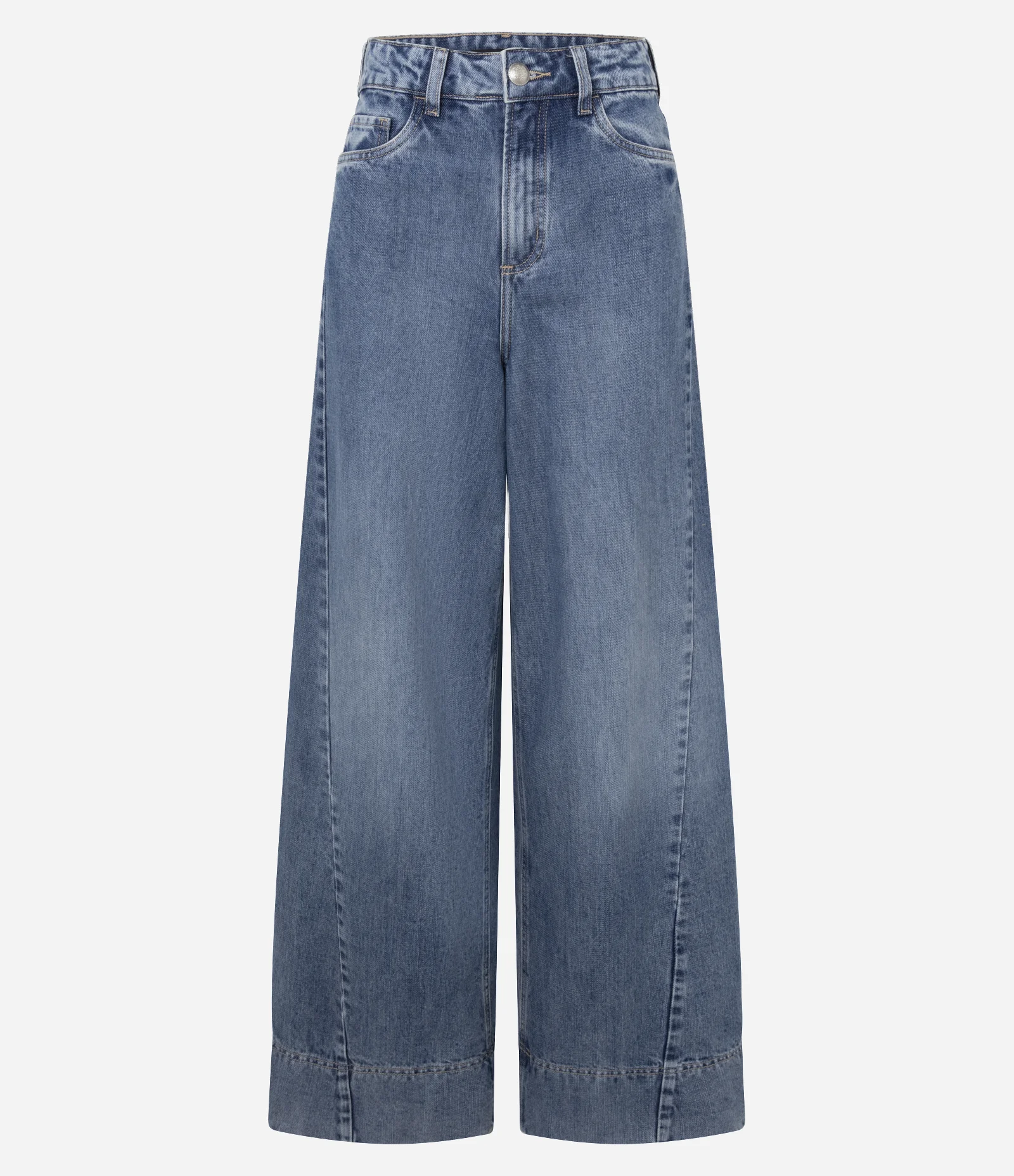 Calça Pantalona em Jeans com Detalhamento Frontal e Cintura Alta Azul 2