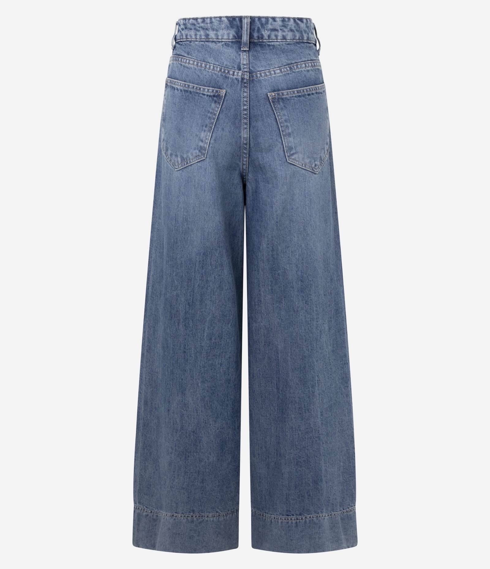 Calça Pantalona em Jeans com Detalhamento Frontal e Cintura Alta Azul 3