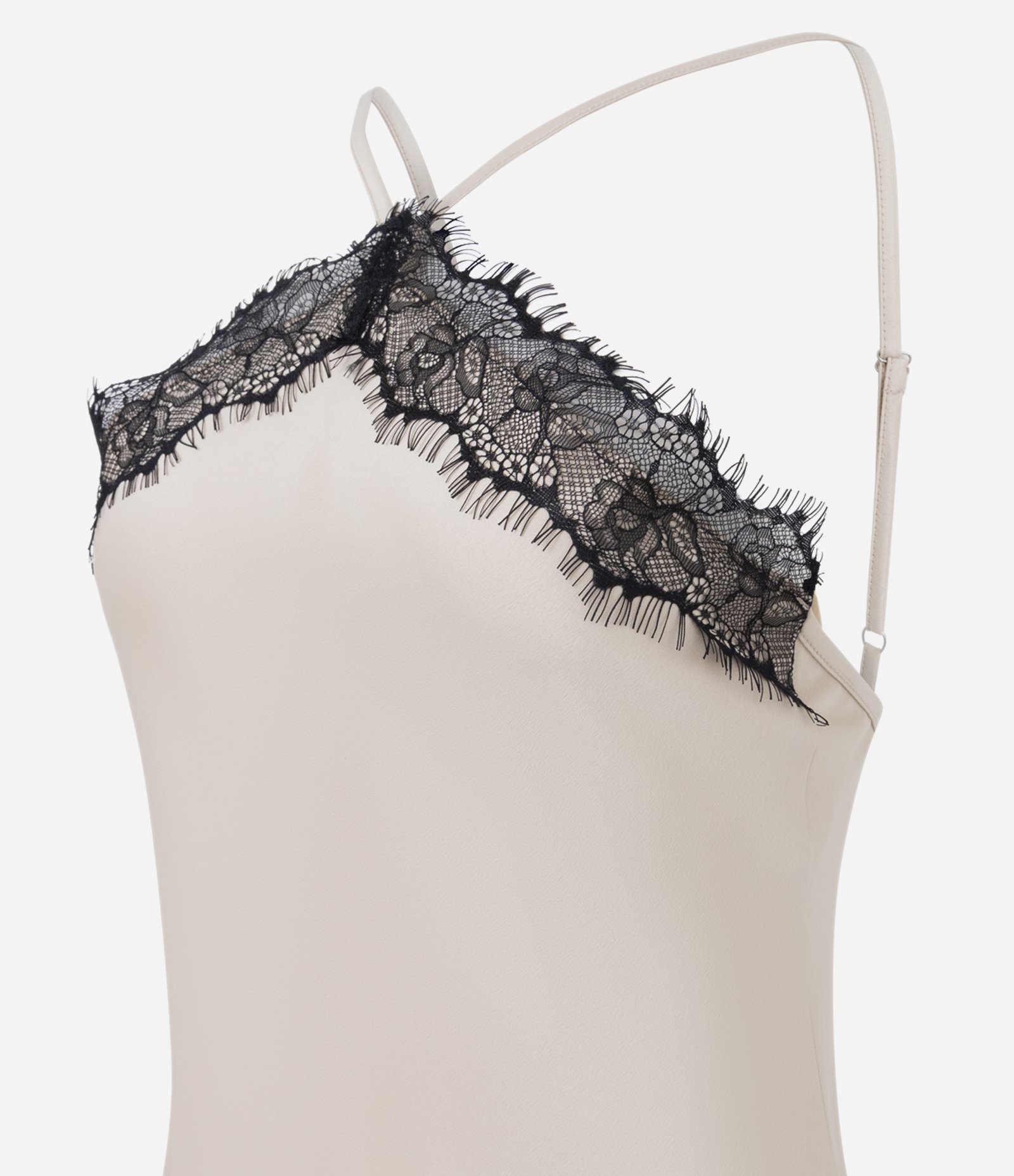 Vestido Midi em Cetim com Barra Assimétrica e Detalhes em Renda Champagne 8