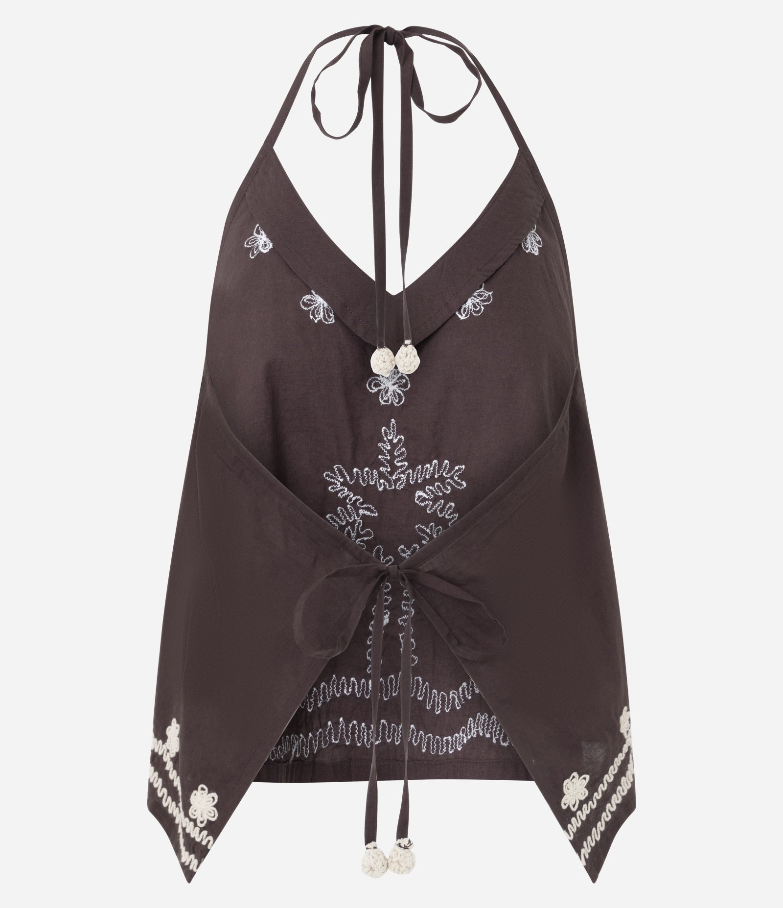 Blusa Frente Única em Cotton com Bordado de Coqueiro Marrom 7