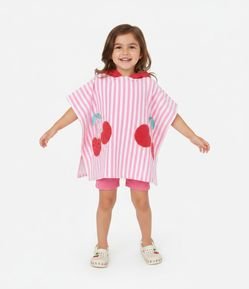Poncho Infantil Atoalhado e Listrado com Cerejas - Tam U