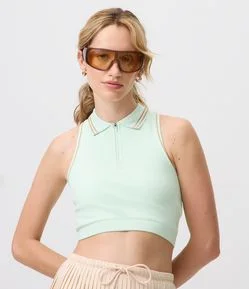 Top Esportivo Get Over Seamless com Gola Polo e Zíper Frontal