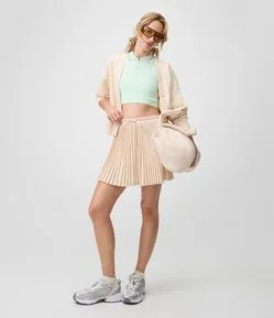 Short Saia Esportivo em Microfibra com Cordão e Plissado