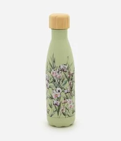 Garrafa com Estampa Floral e Tampa de Bambu 750ml