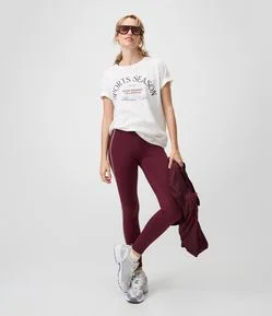 Calça Legging Esportiva em Microfibra com Friso Contrastante