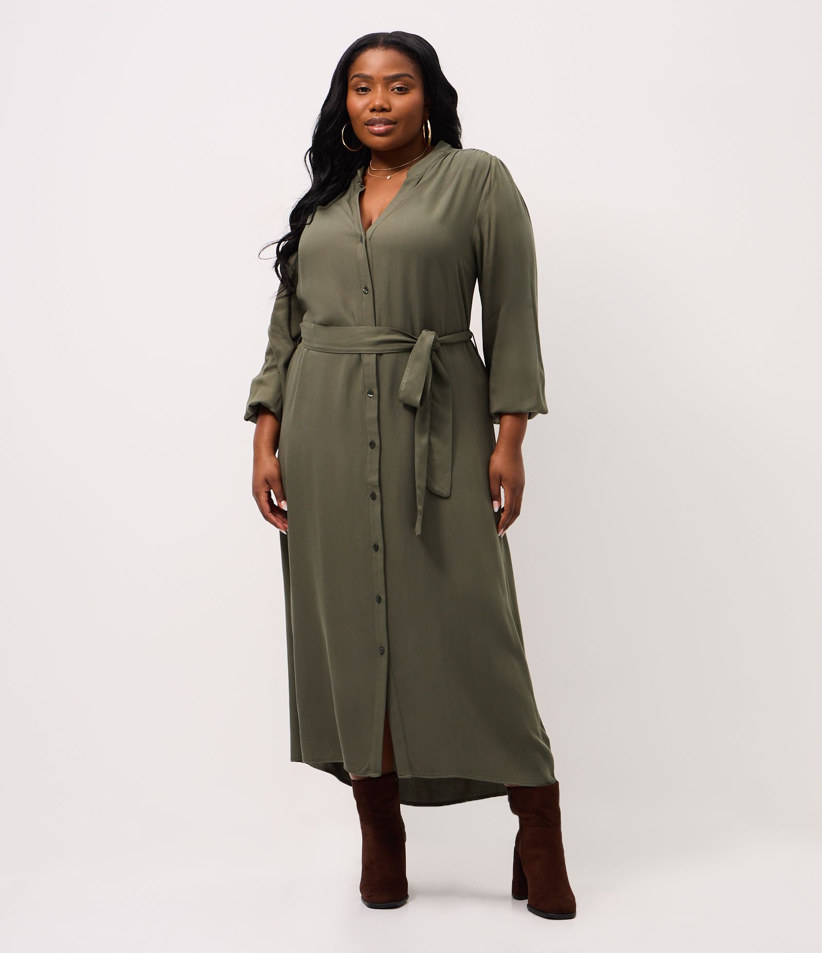 Vestido Midi Chemise com Cinto Faixa Curve & Plus Size Verde 1