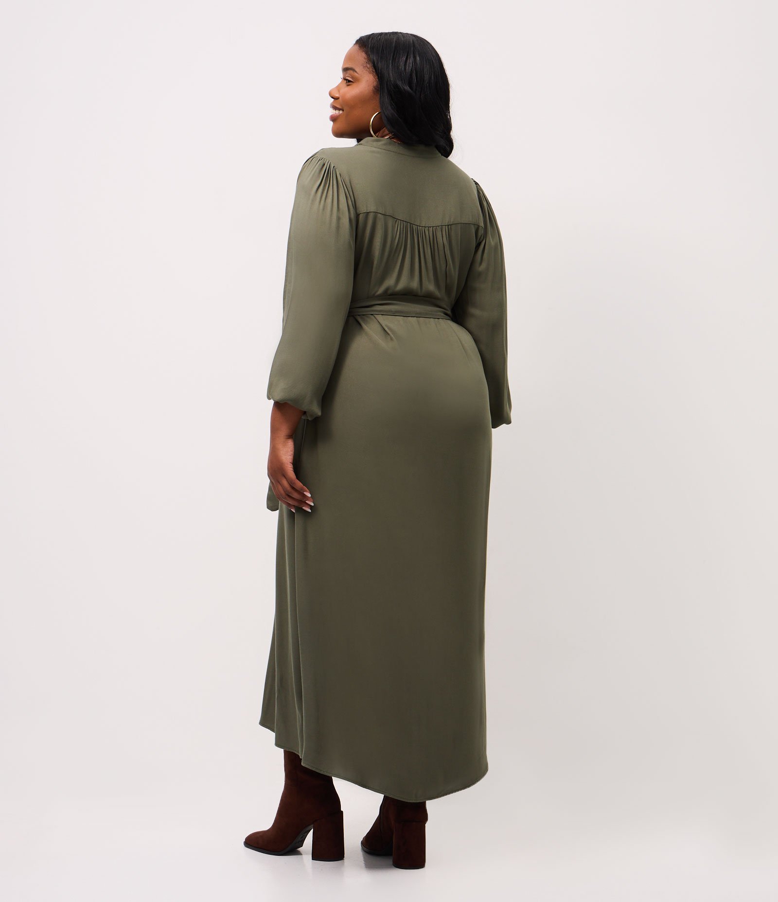 Vestido Midi Chemise com Cinto Faixa Curve & Plus Size Verde 3