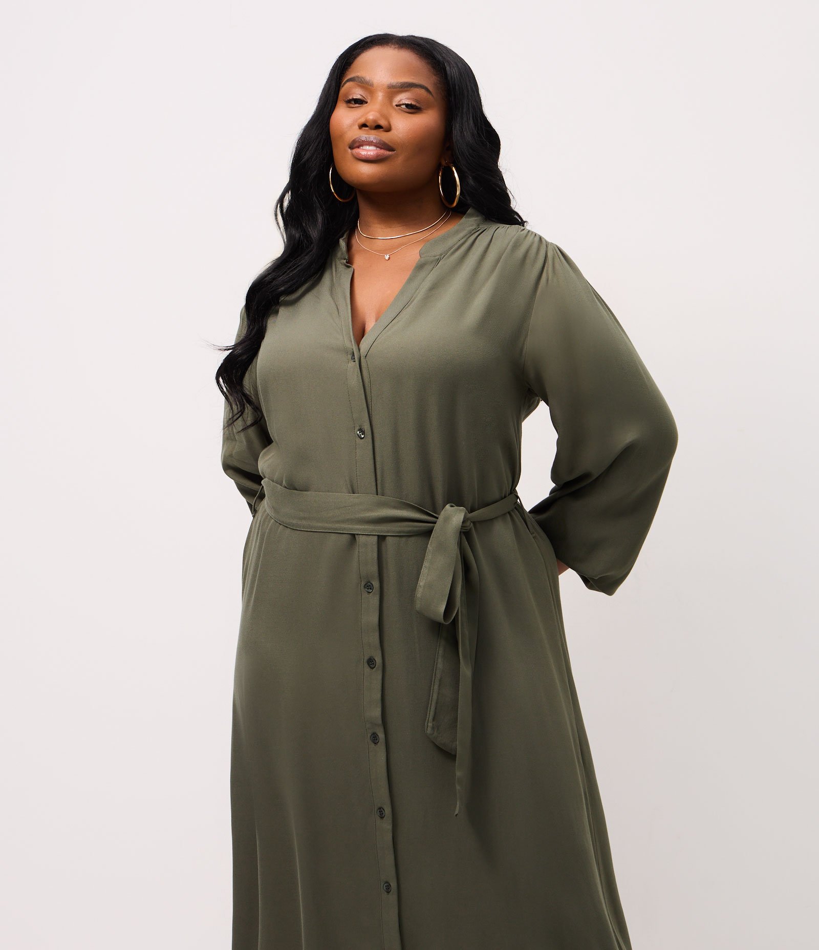Vestido Midi Chemise com Cinto Faixa Curve & Plus Size Verde 4