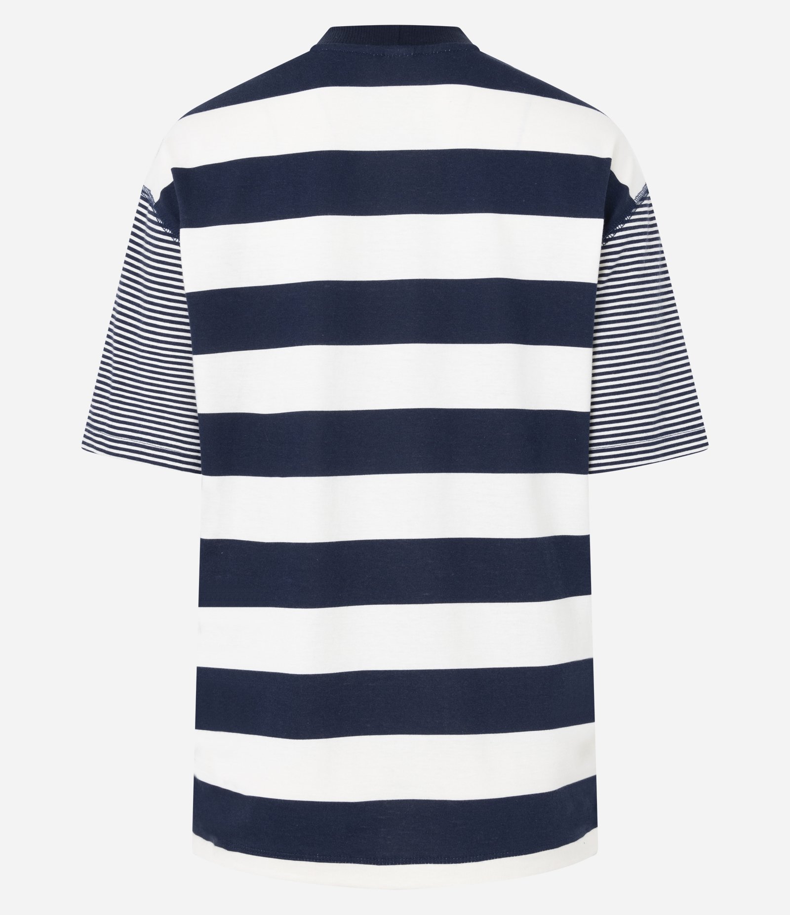 Camiseta T-Shirt Listrada em Algodão com Costura Aparente Branco/Azul 2