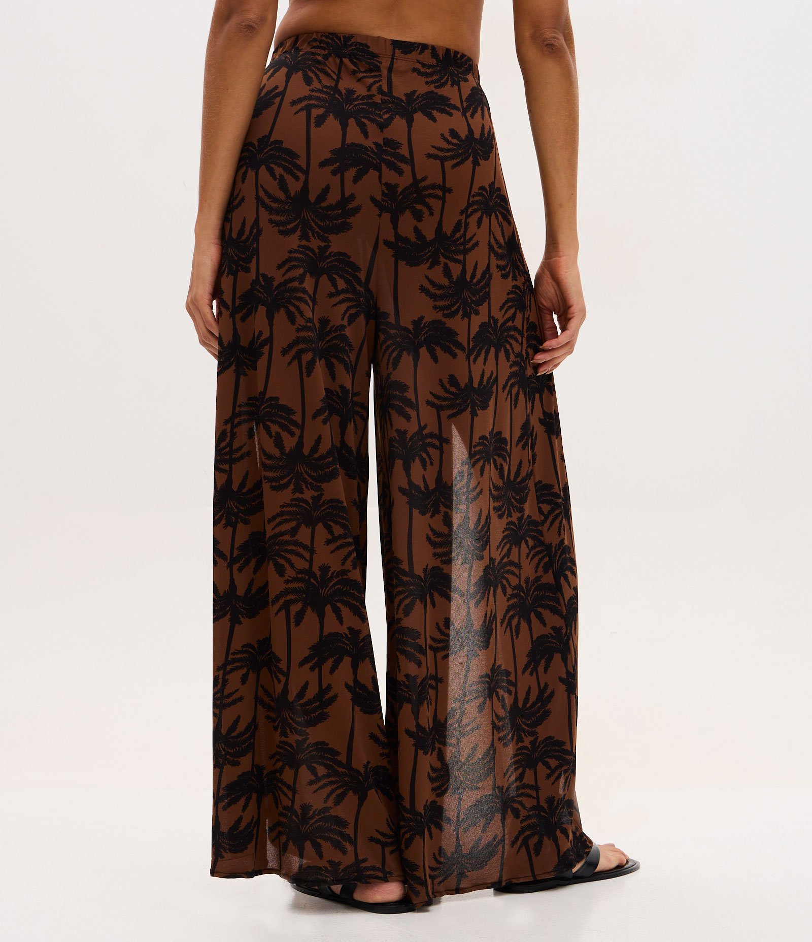 Saída de Praia Calça com Fenda e Estampa de Coqueiro Marrom/Preto 4