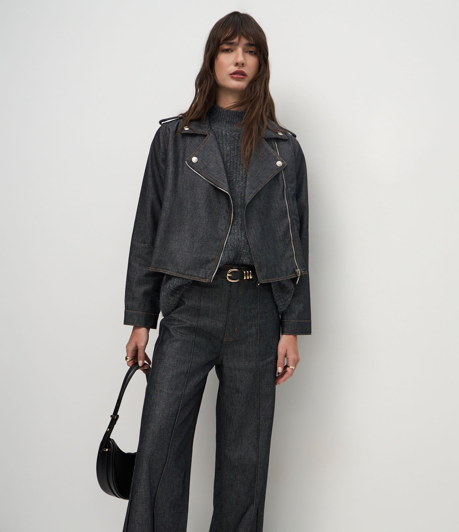 Calça Wide Leg em Jeans com Cintura Alta e Cós Alfaiatado Preto 2