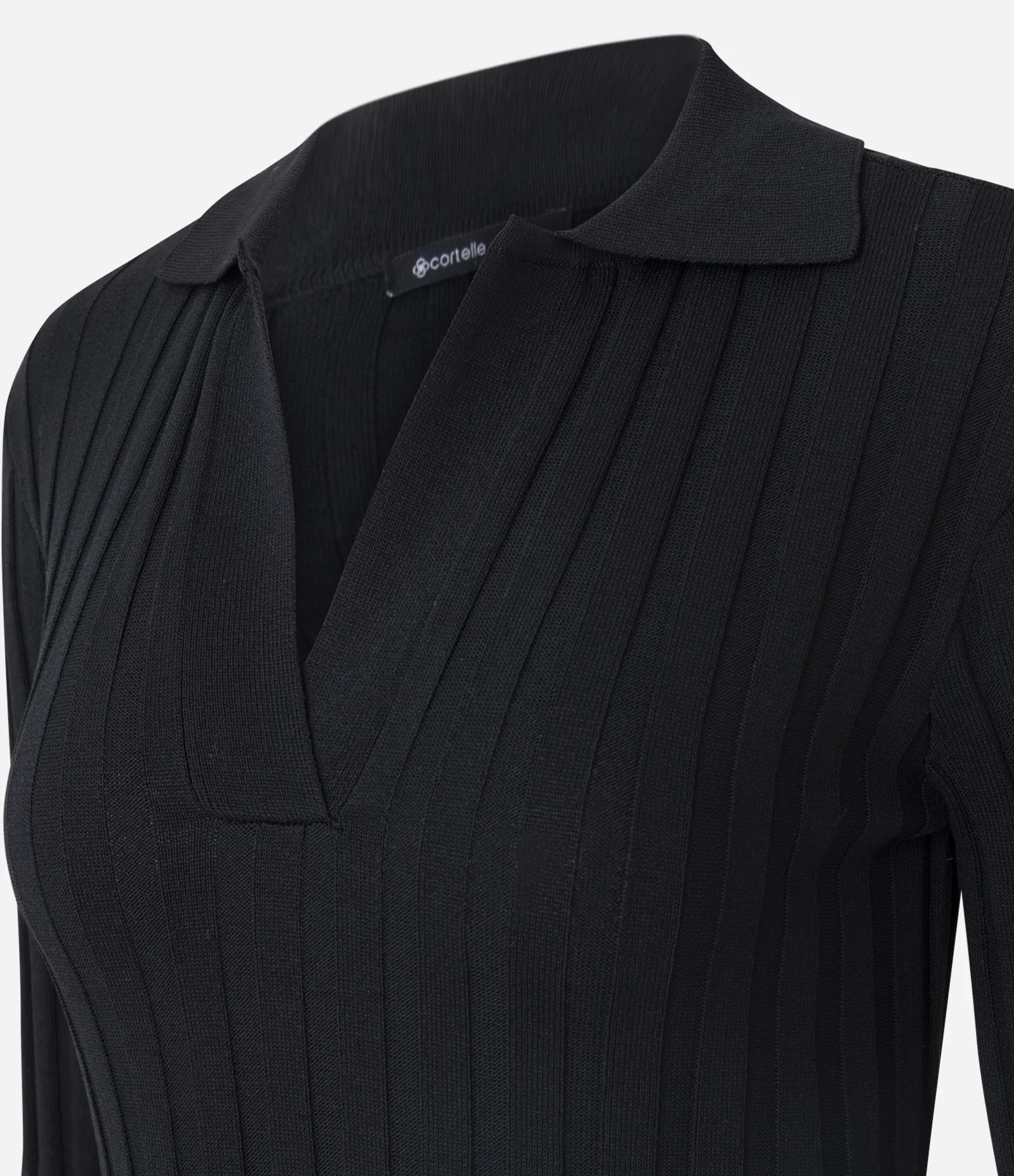 Vestido Midi Ajustado em Tricô com Gola Polo Preto 2