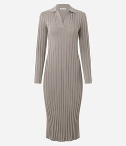 Vestido Midi Ajustado em Tricô com Gola Polo