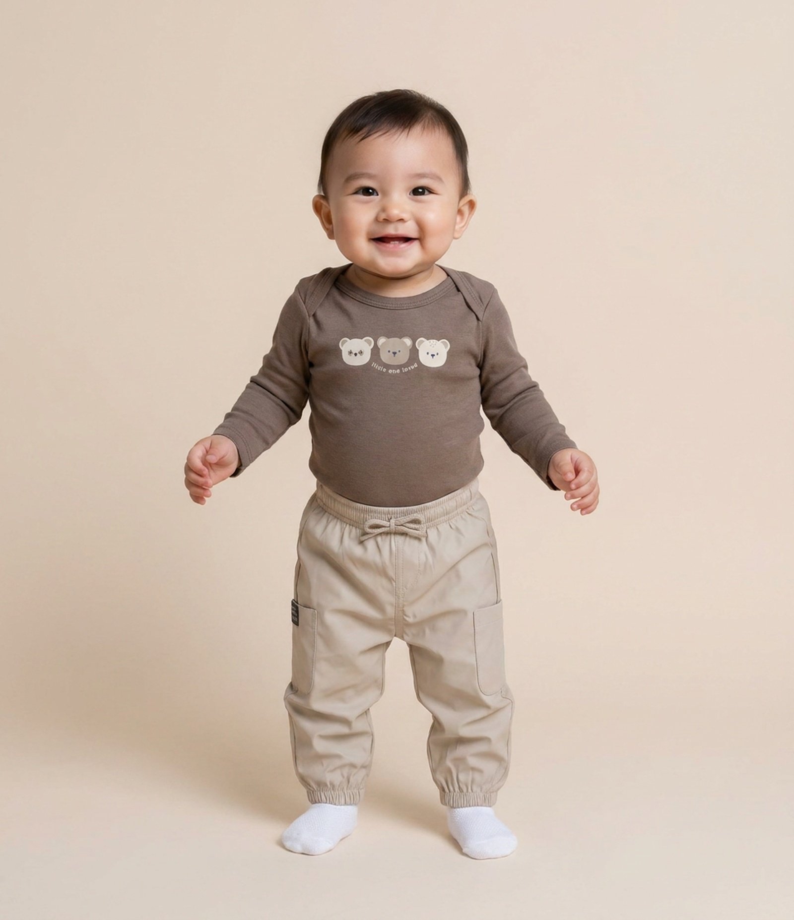 Calça Jogger Infantil em Algodão Paper Touch – Tam 0 a 18 Meses Bege Claro 1