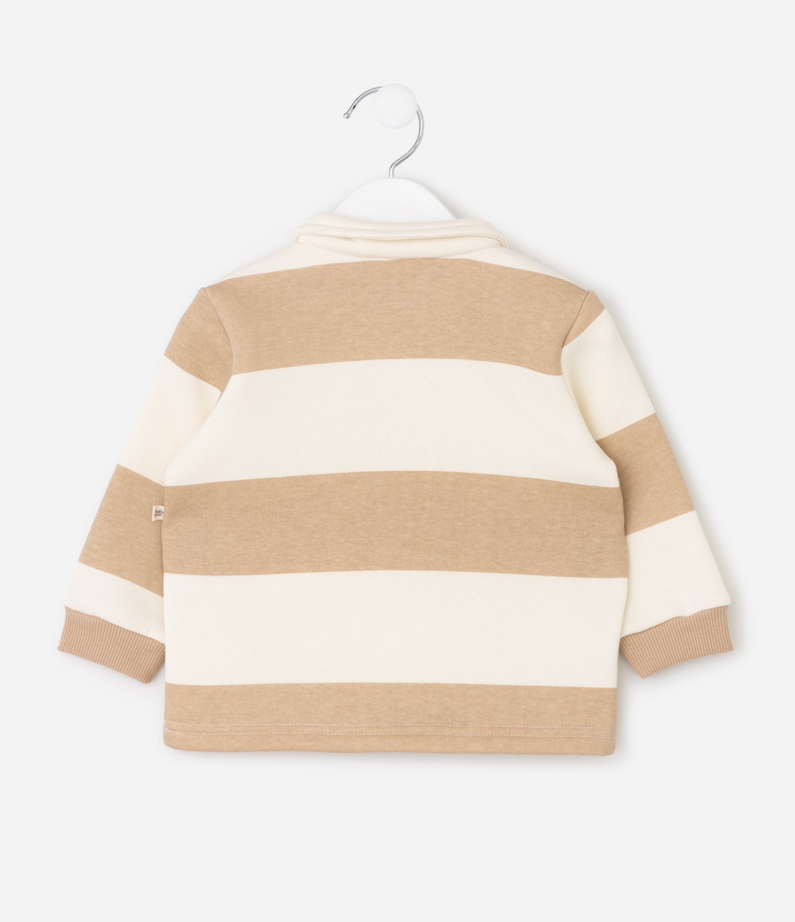 Casaco Bebê Listrado com Gola Polo – Tam 0 a 18 Meses Bege/Branco 3