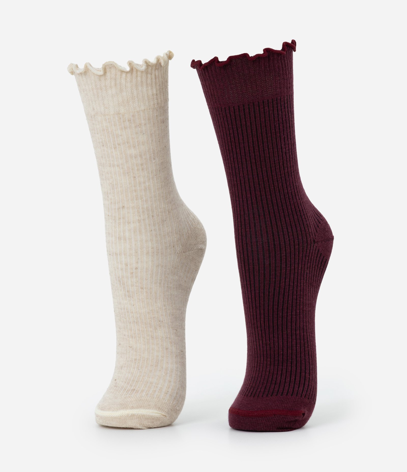 Kit 02 Meias Cano Médio em Algodão com Punho em Picot Multicores 1