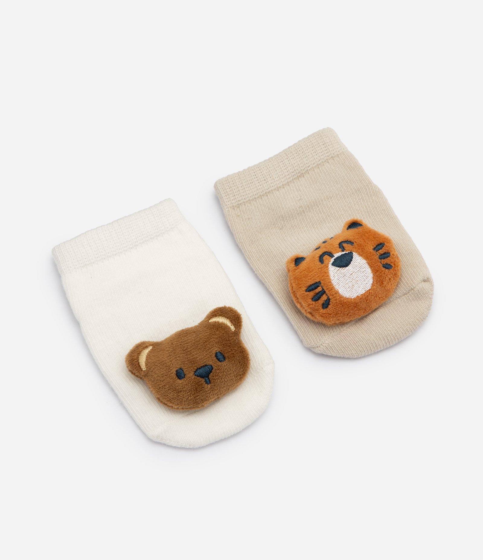 Kit de 02 Meias Bebê com Carinha de Bicho Interativa Multicores 1