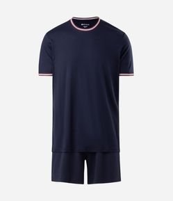 Pijama Curto em Piquet com Detalhes Listrados