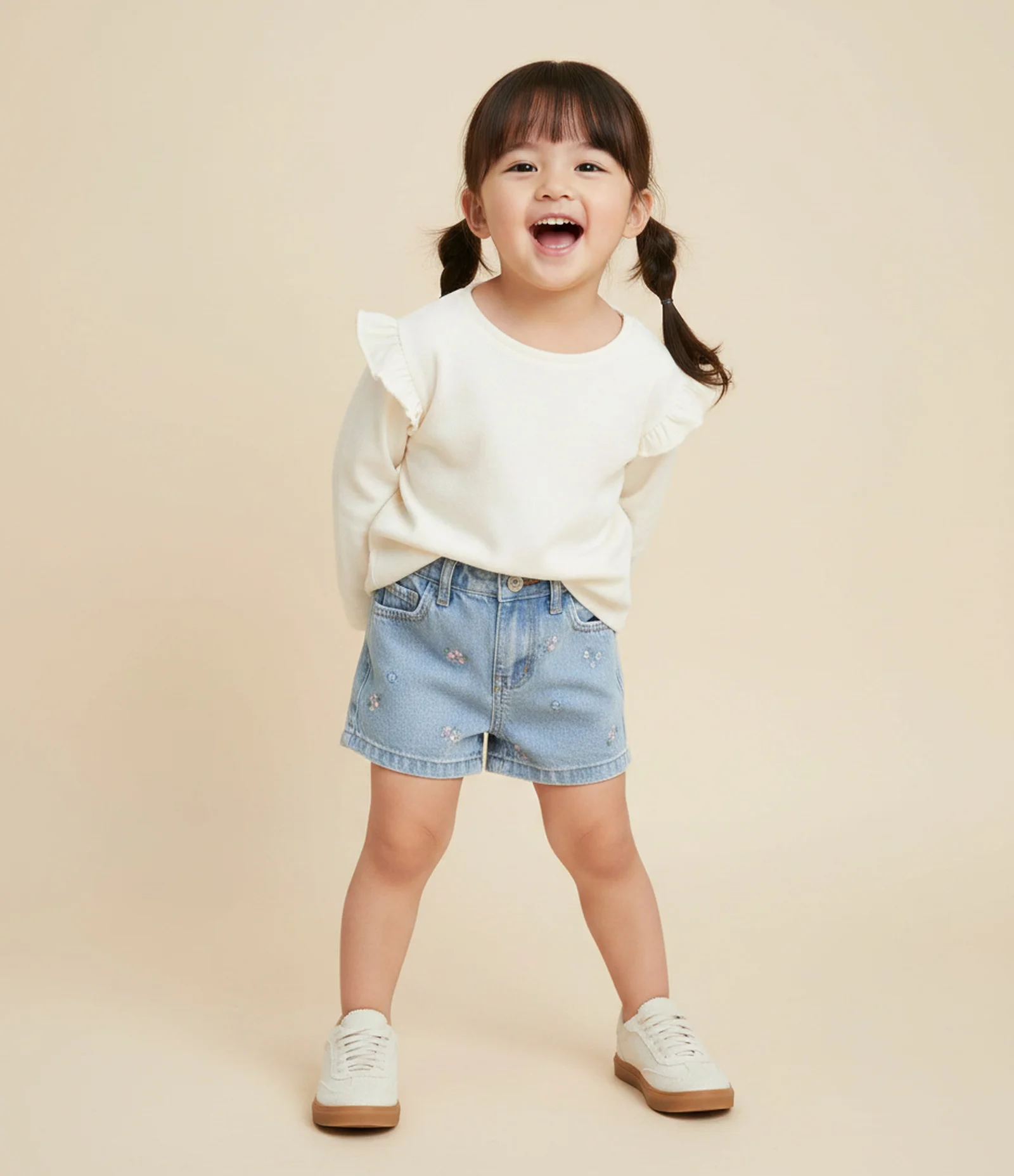 Short Jeans Infantil com Florzinhas Bordadas - Tam 1 a 5/6 Azul 1