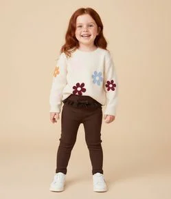 Calça Infantil Canelada com Renda no Cós – Tam 1 a 5/6 Anos