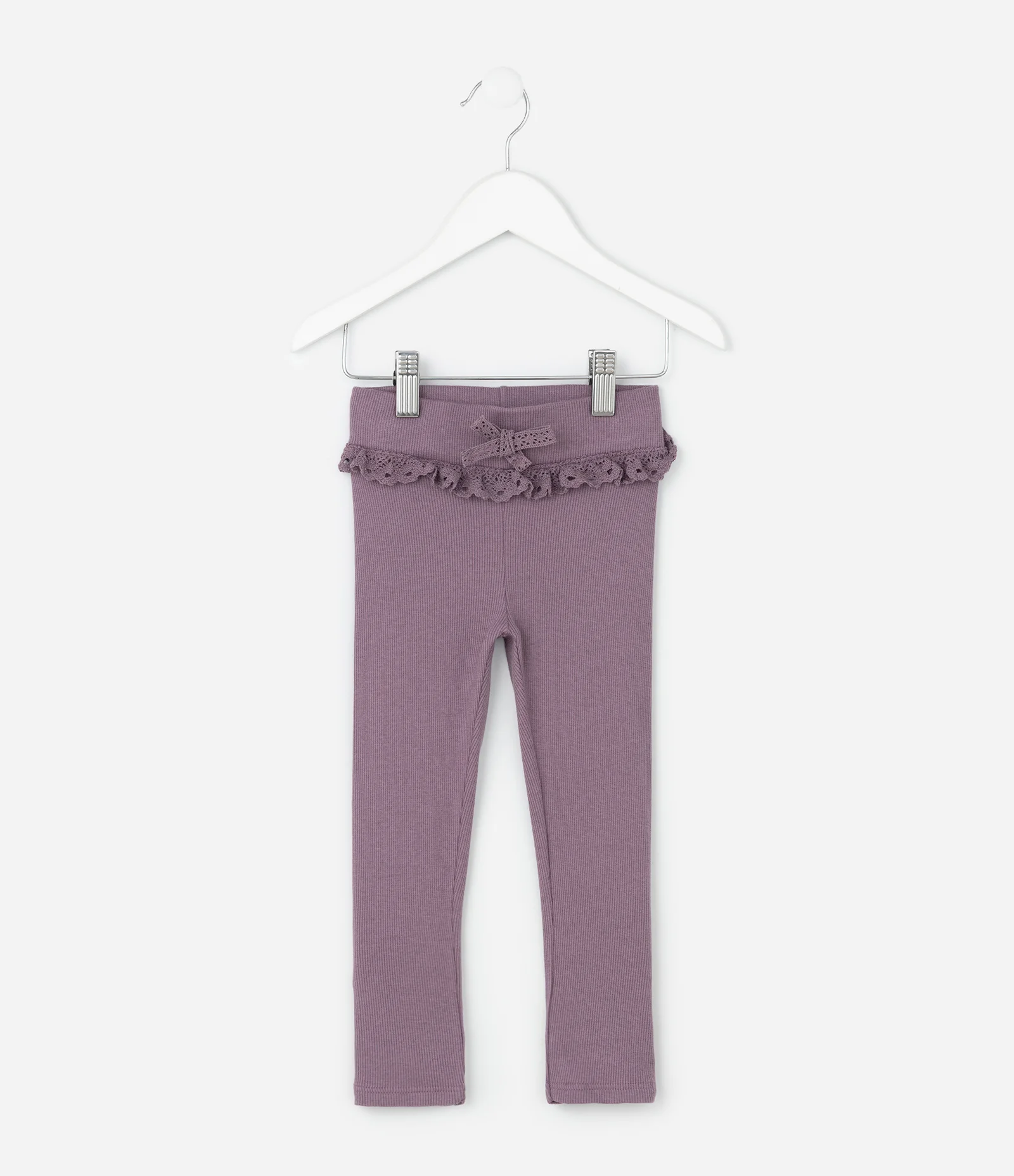 Calça Infantil Canelada com Renda no Cós – Tam 1 a 5/6 Anos Lilás 1
