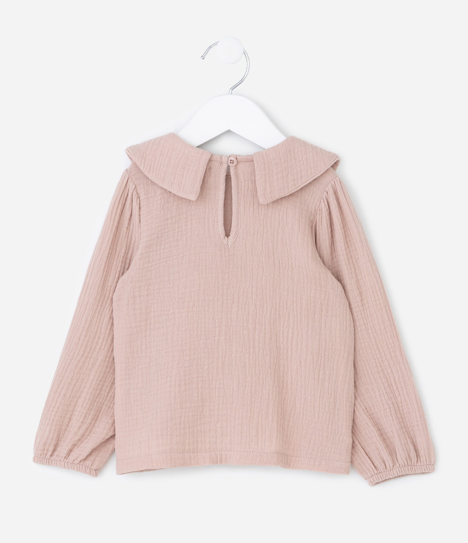 Blusa Infantil em Anarruga com Gola Boneca Bordada – Tam 1 a 6 Anos Rosa Antigo 2