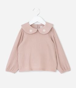 Blusa Infantil em Anarruga com Gola Boneca Bordada – Tam 1 a 6 Anos