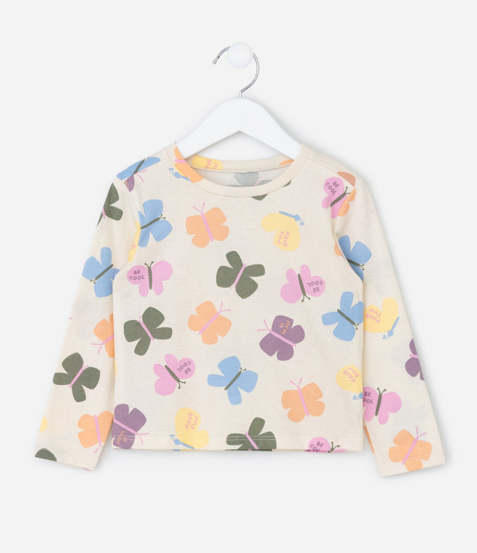 Camiseta Infantil com Estampa Borboletas – Tam 1 a 6 Anos Off White 2