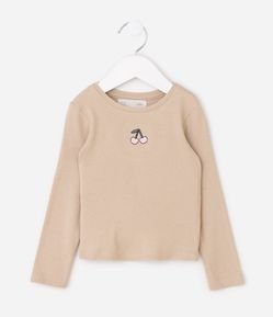 Camiseta Infantil em Ribana com Bordado Cereja – Tam 1 a 6 Anos