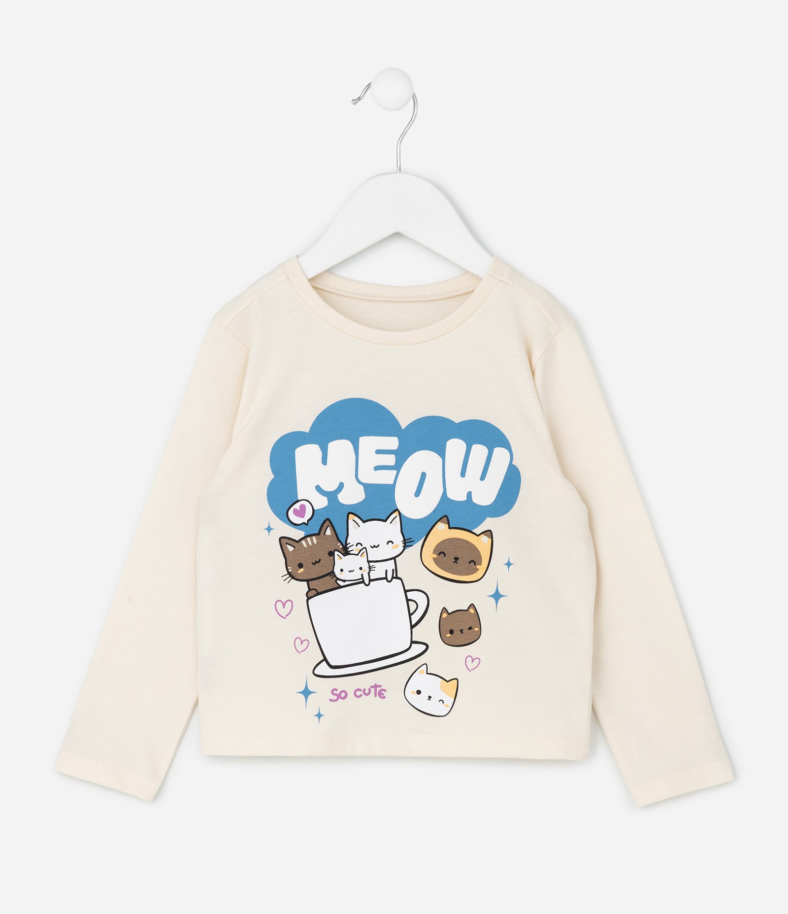 Camiseta Infantil com Estampa Gatinhos Kawaii – Tam 1 a 6 Anos Off White 1