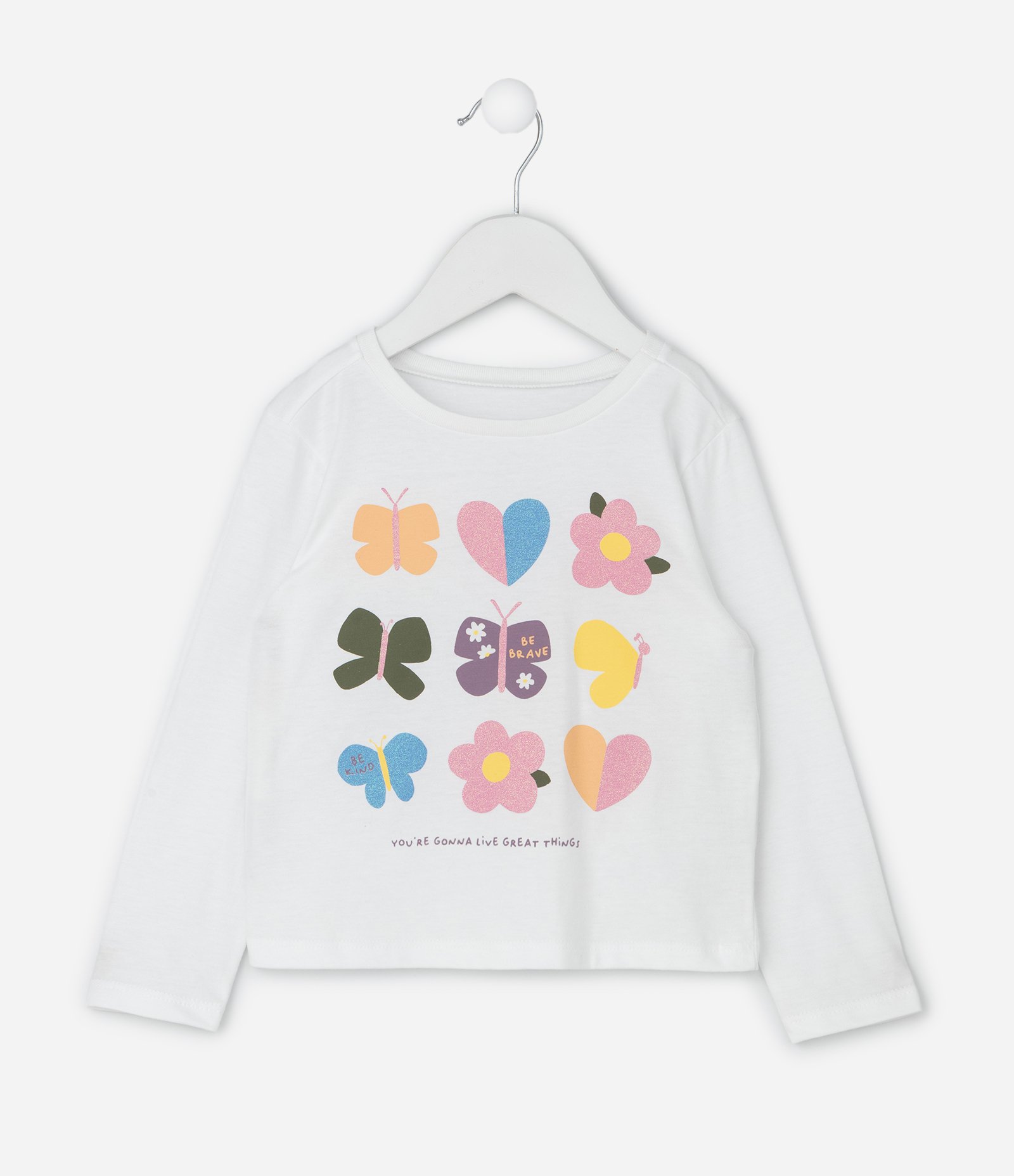 Camiseta Infantil Manga Longa com Estampa Ícones  – Tam 1 a 5/6 Anos Branco 1