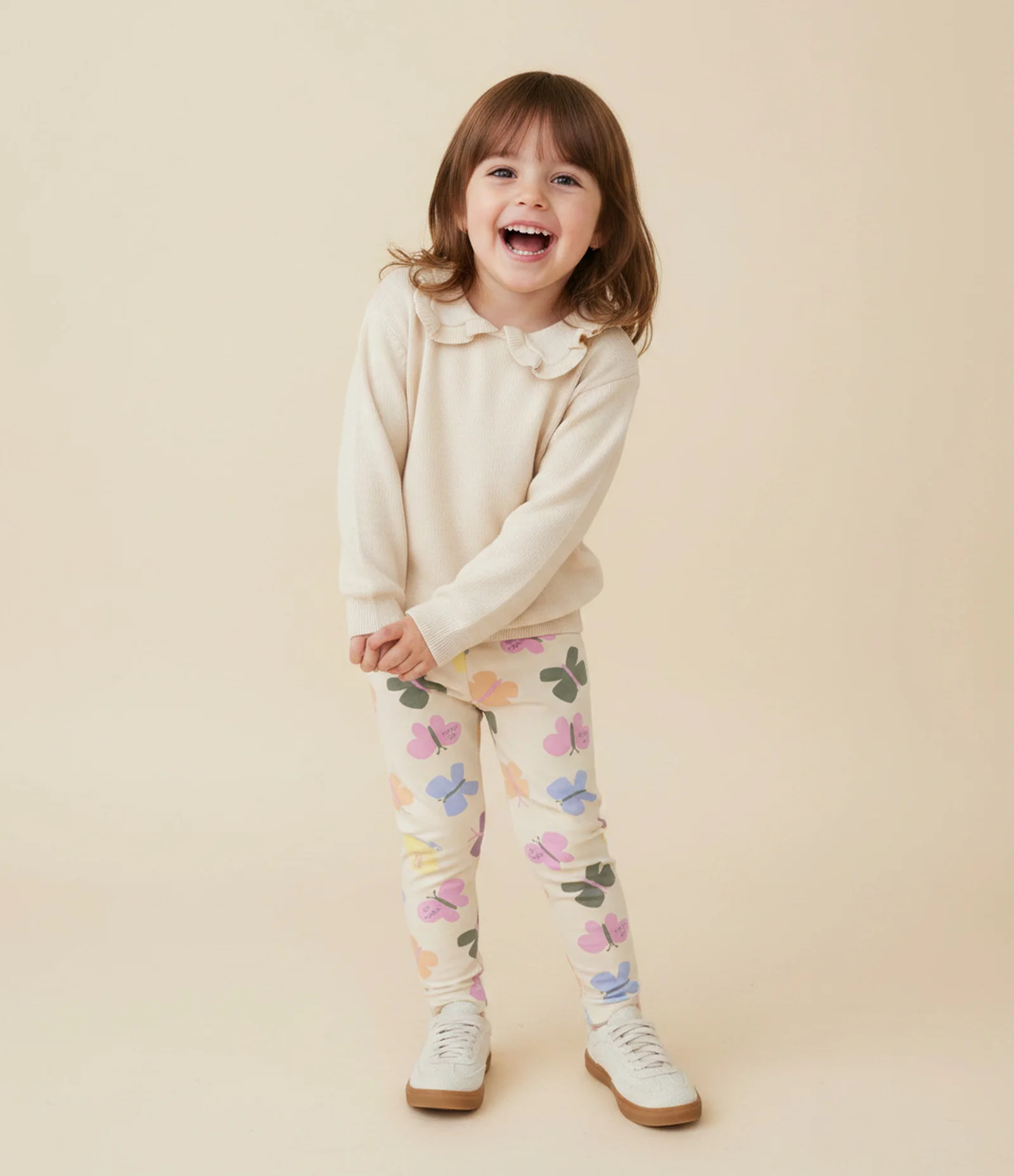 Calça Infantil Legging com Estampa de Borboletas – Tam 1 a 6 Anos Bege Claro 1