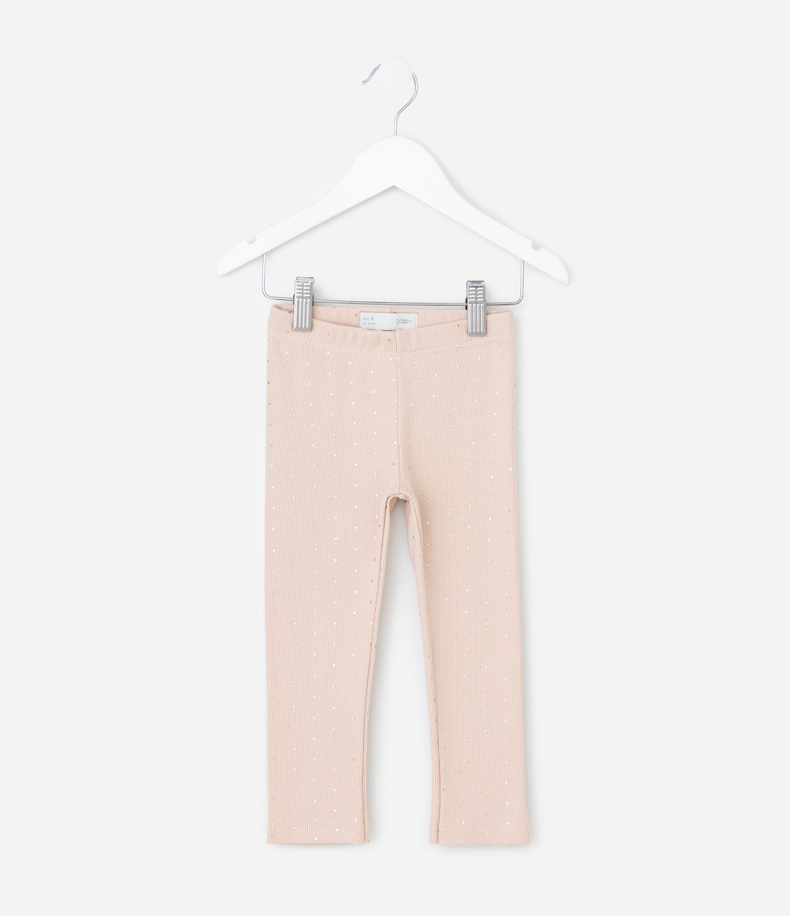 Calça Infantil Legging em Ribana com Poás Dourados – Tam 1 a 5/6 Anos Rosa 1