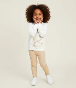 Calça Infantil Legging em Ribana com Poás Dourados – Tam 1 a 6 Anos
