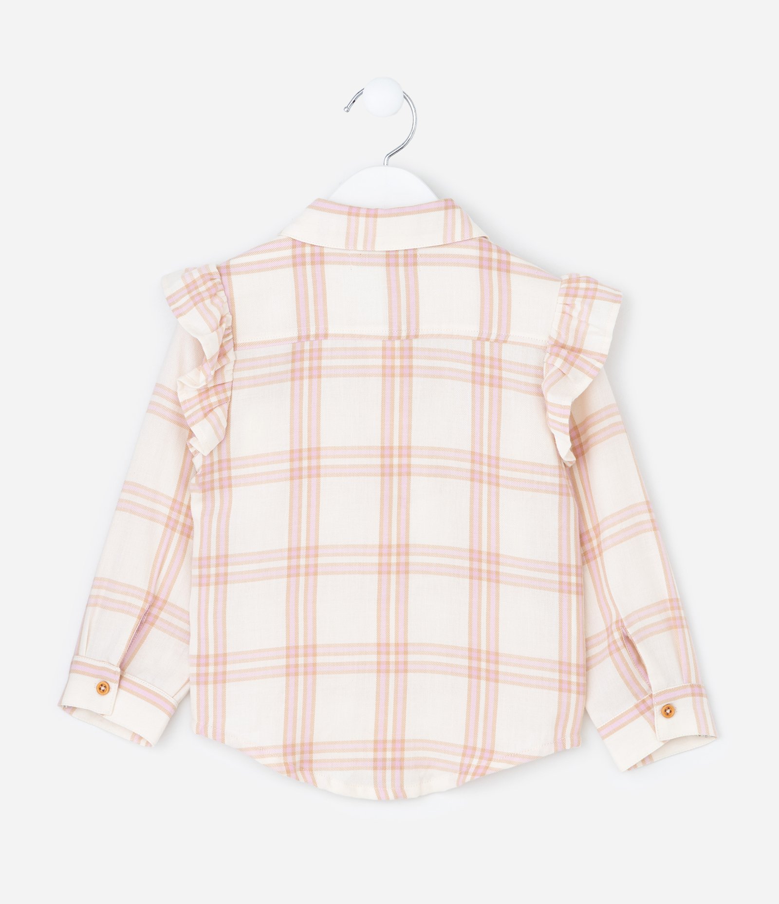 Camisa em Tricoline Xadrez Manga Longa - Tam 1 a 6 Anos Bege 2