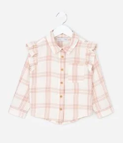 Camisa em Tricoline Xadrez Manga Longa - Tam 1 a 6 Anos