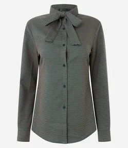 Camisa Xadrez Alfaiatada com Laço na Gola