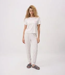 Pijama Longo em Peach Touch com Estampa Floral