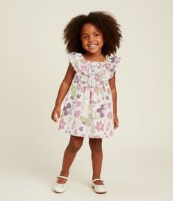 Vestido Evasê Infantil com Estampa Floral e Frutas – Tam 1 a 6 Anos