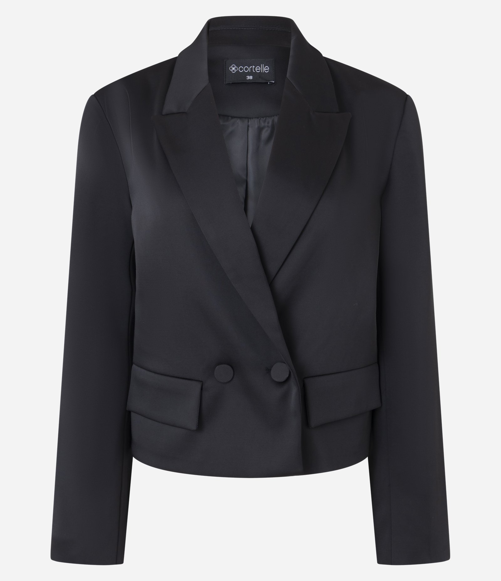 Blazer Curto em Cetim com Bolsos Frontais Preto 6